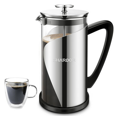 Stainless Steel Terisolasi Besar French Press Pembuat Kopi Perjalanan Berkemah Teh Kaca Klasik