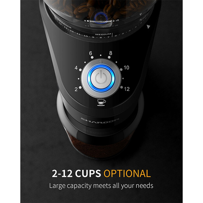 Blue LED Light Burr Conical Grinder 2 Sampai 12 Cangkir Kunci Pengaman Mesin Espresso Kantor