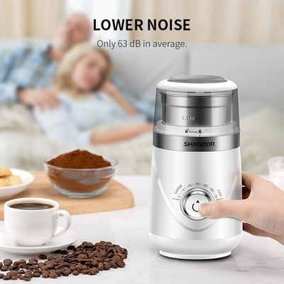 Adjustable White Electric Coffee Bean Grinder Portabel 10 Pengaturan Dengan Mangkuk Stainless Steel