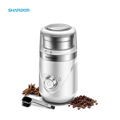 Adjustable White Electric Coffee Bean Grinder Portabel 10 Pengaturan Dengan Mangkuk Stainless Steel