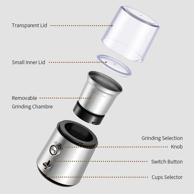 Biji-bijian Ramuan Kering Mesin Kopi Penggiling Kustom Listrik Dengan Satu Tombol Sakelar