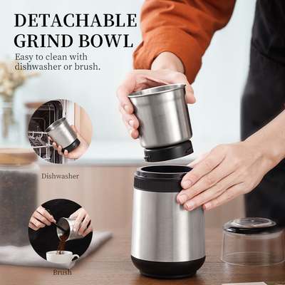 Pembuat Kopi 2 Cangkir yang Dapat Dilepas 200W Multi Fungsi Penggiling Kacang Listrik yang Dapat Disesuaikan