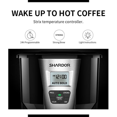 Tuangkan Otomatis Di Atas Pembuat Kopi Tetes Stainless Steel 1.8L 12 Cangkir Hitam