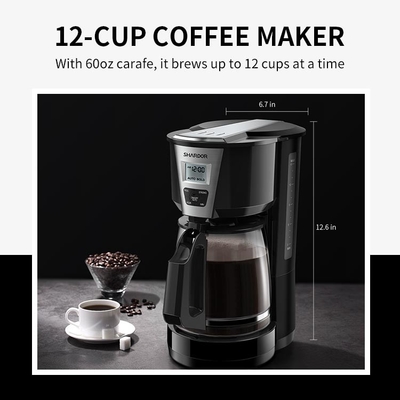Tuangkan Otomatis Di Atas Pembuat Kopi Tetes Stainless Steel 1.8L 12 Cangkir Hitam