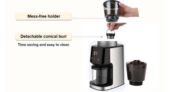 Penggiling Kopi Burr Kerucut Tenang 165W 275g Motor DC Mesin Pembuat Kopi Espresso