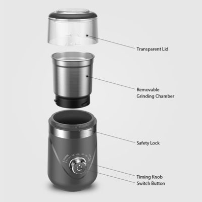 Mini Bean Custom Coffee Grinder Kasar atau Fine Removable Cup Electric Burr Mill