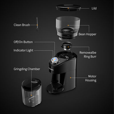220 Volt Shardor Conical Burr Coffee Grinder 150W Stainless Steel dengan Lampu LED