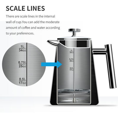 1000ML Otomatis French Press Pembuat Kopi Perjalanan Stainless Steel Dinding Ganda