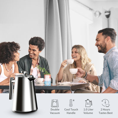 1000ML Otomatis French Press Pembuat Kopi Perjalanan Stainless Steel Dinding Ganda