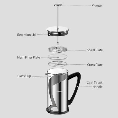 Stainless Steel Terisolasi Besar French Press Pembuat Kopi Perjalanan Berkemah Teh Kaca Klasik