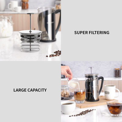 Stainless Steel Terisolasi Besar French Press Pembuat Kopi Perjalanan Berkemah Teh Kaca Klasik