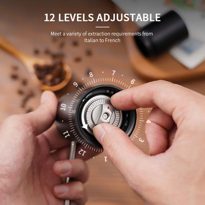 Penggiling Kopi Manual Portabel yang Dapat Disesuaikan, Aluminium Alloy Stainless Steel Burr Grinder