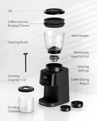 Black Homeuse Coffee Bean Burr Grinder Ukuran Partikel Listrik CE ETL CB